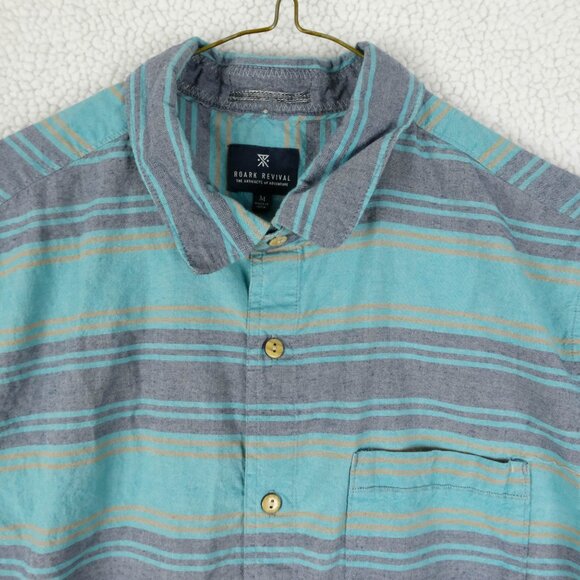 Roark Revival Shirt Mens Medium Blue Striped Button Up Boho Nautical Beach - Picture 2 of 9